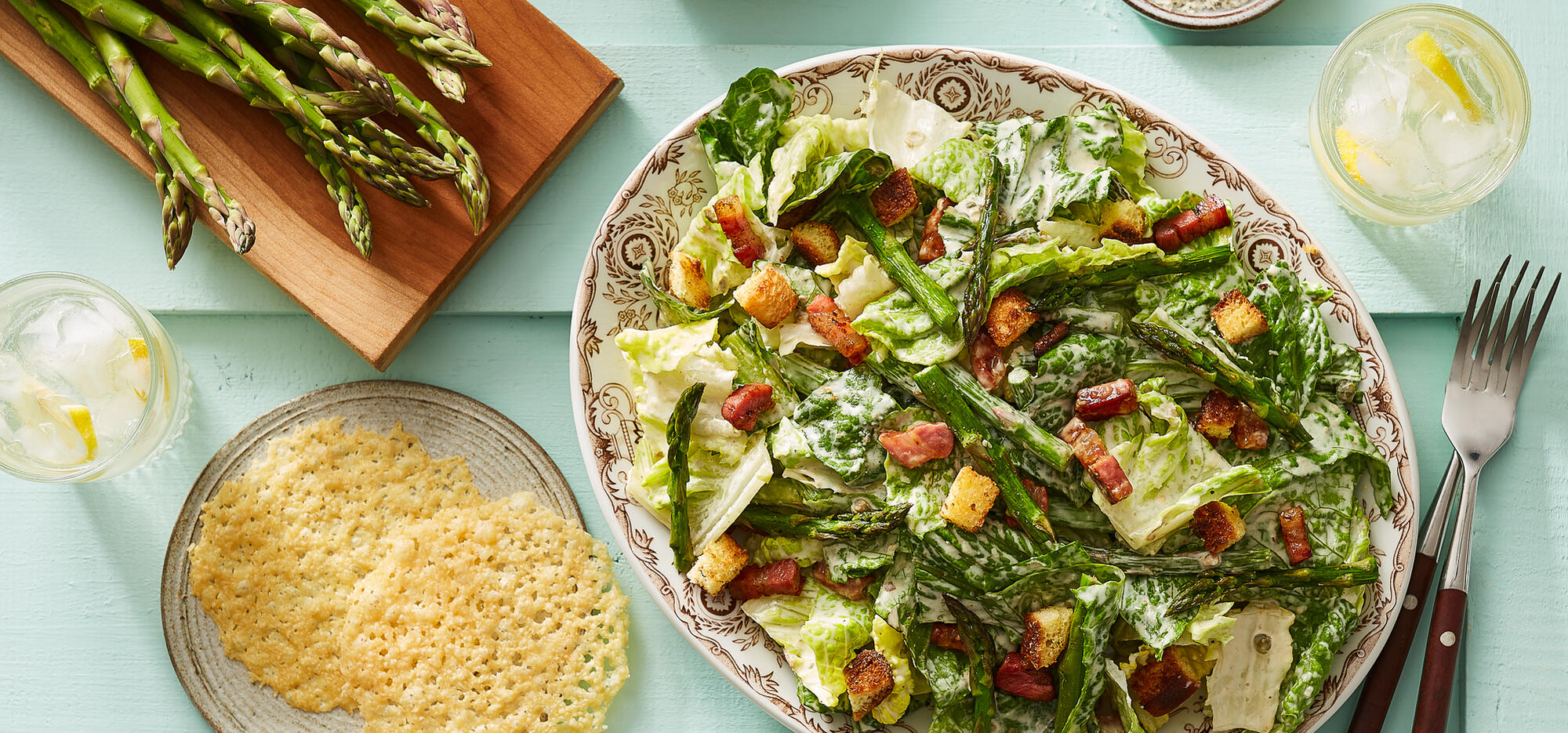 Caesar salad with roasted asparagus