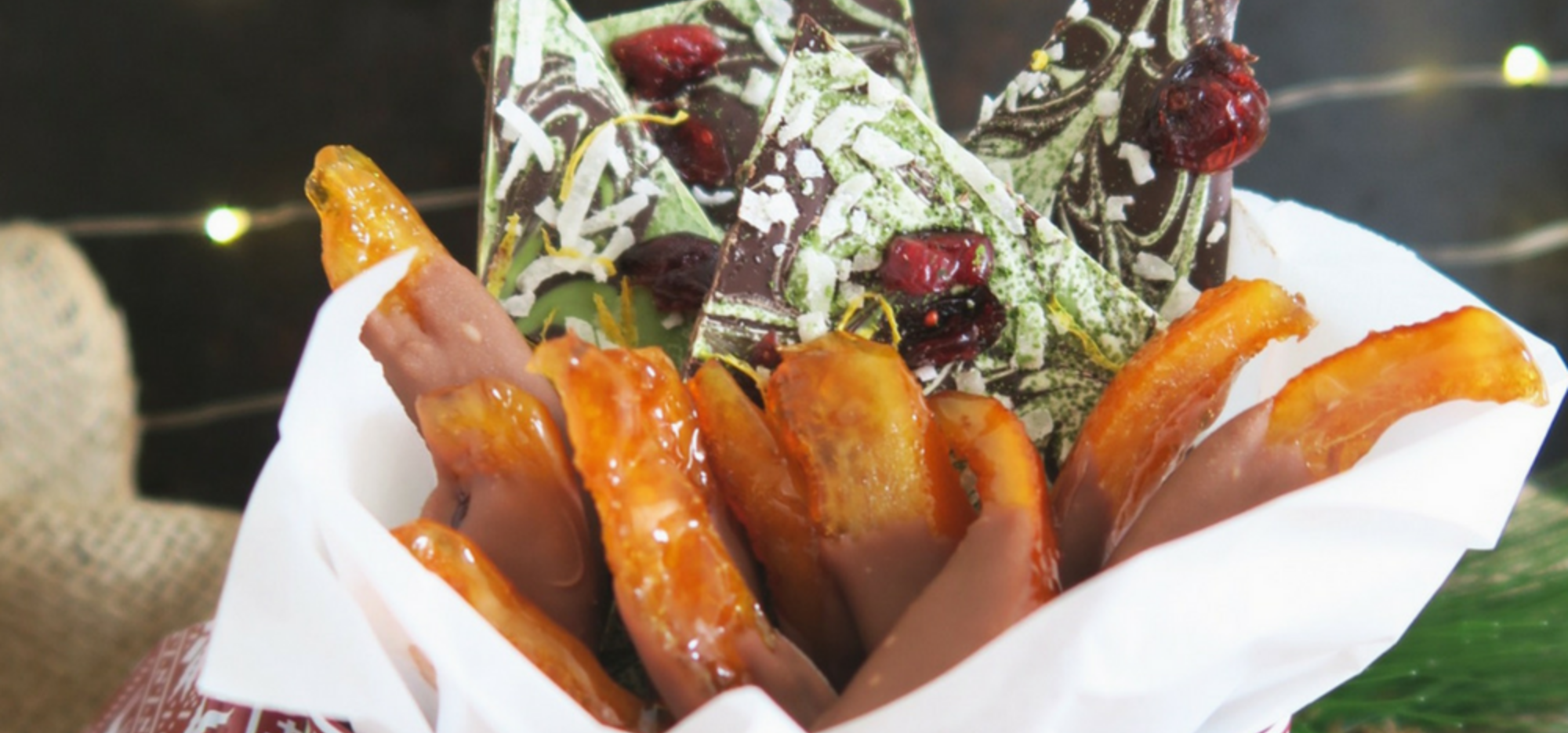 Duo à offrir: Barres choco-matcha et écorces d'oranges confites choco-chaï