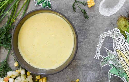 Velouté de maïs et salsa de fenouil-pomme-menthe