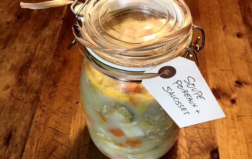 Leek and sausage soup meal
