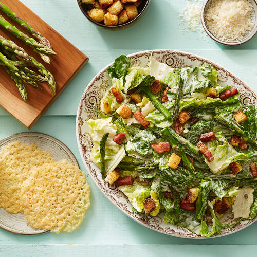 Caesar salad with roasted asparagus