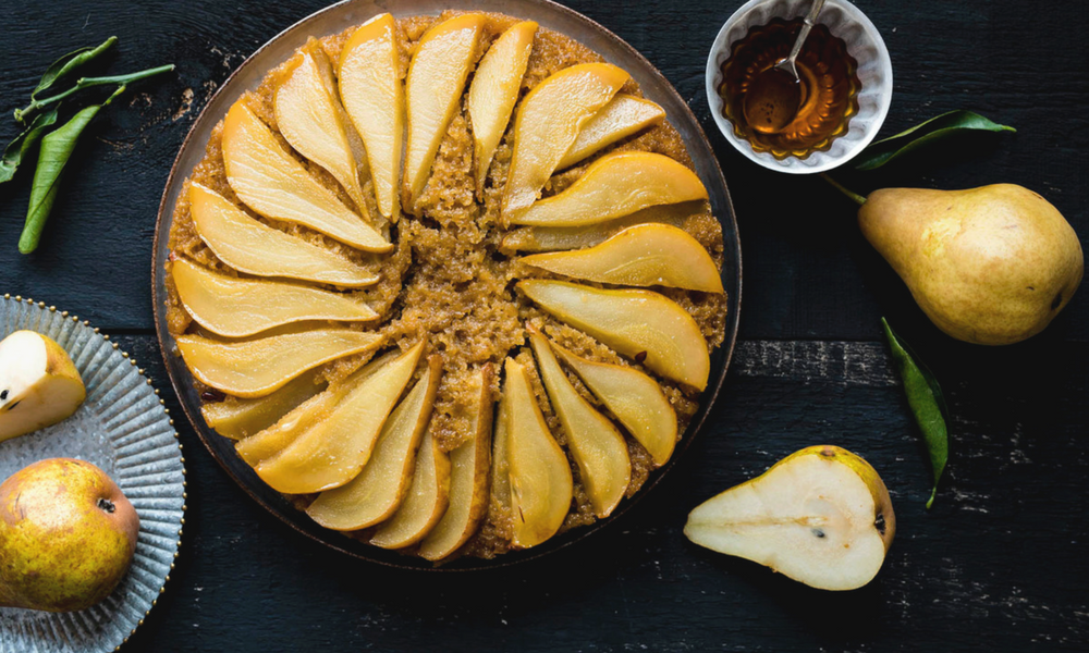Pear, Almond and Maple Syrup Upside-down Cake
