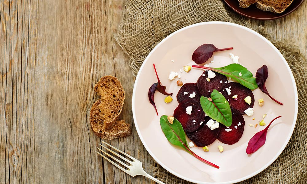 Beet and Goat Cheese Salad with Poppyseed Vinaigrette, Entrées