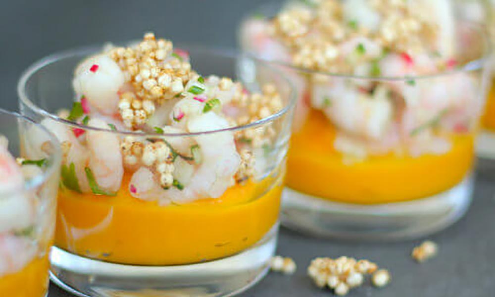 Shrimp salad and carrot purée, Entrées