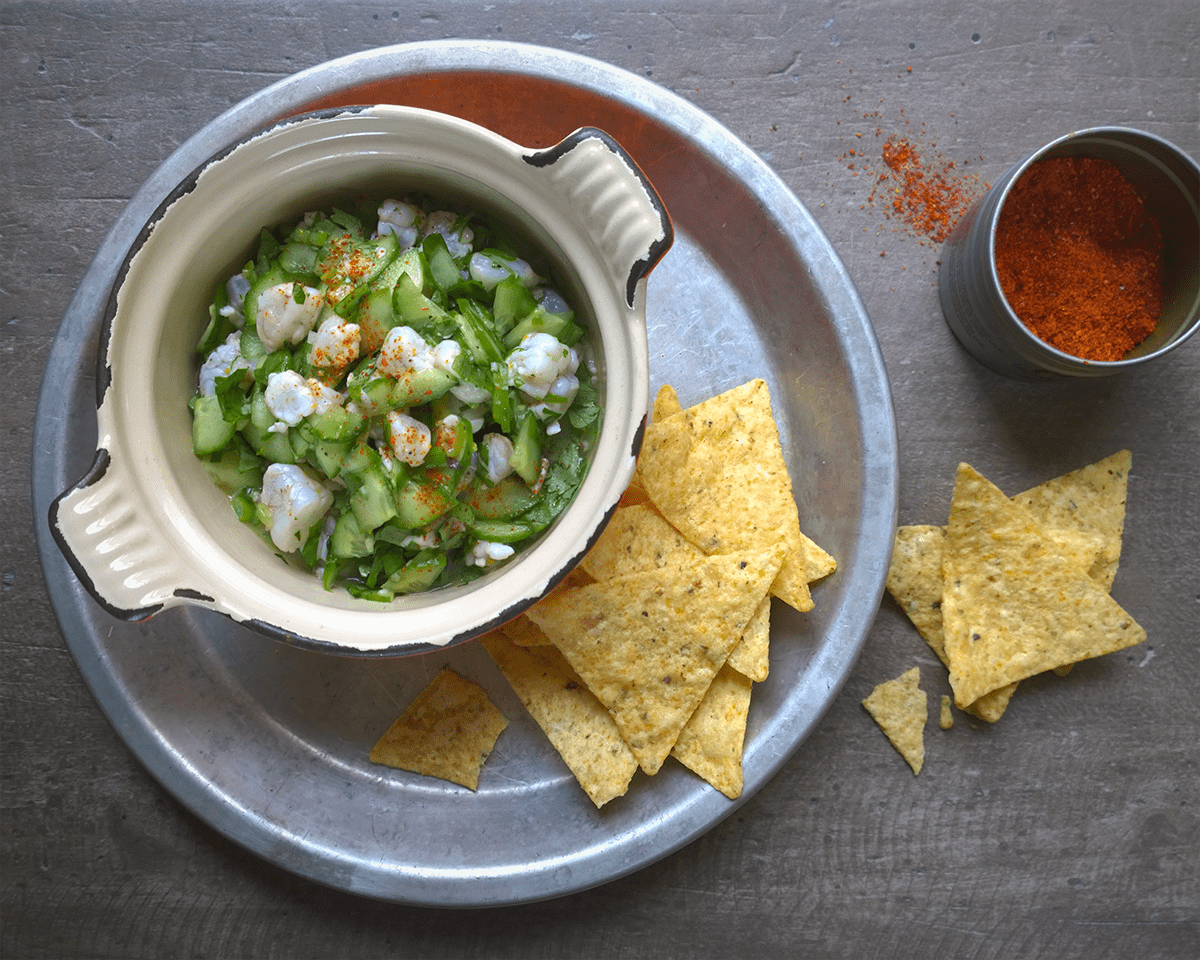 Shrimp and cucumber ceviche, 